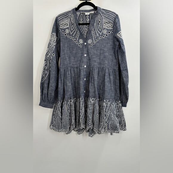Veronica Beard Ariana Cotton Chambray Tiered Mini Dress - Picture 5 of 6